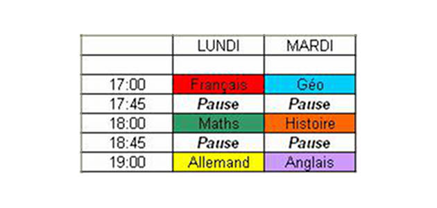 horaire cours